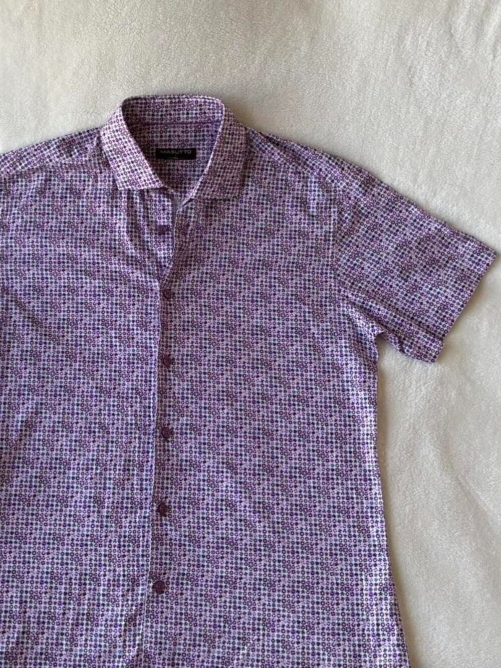 Masutto Purple Geometric Floral Button-Up Shirt Men's Medium